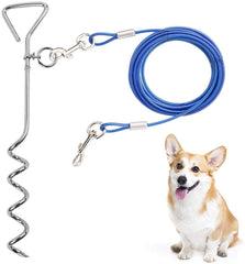 CLKHOWL dog stake tie-out cable blue 16ft for secure outdoor adventures.
