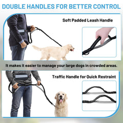 CLLGrocery hands-free double dog leash reflective stitching improves visibility in low light.