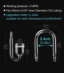 Clscea CO2 diffuser U-tube wide design fits tanks under 1 inch thick.