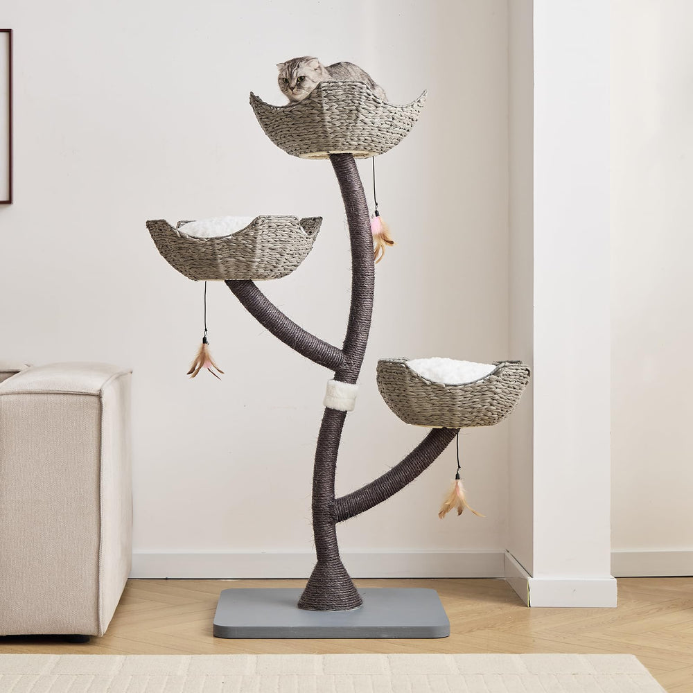 CLVTREBETO 52 inch gray cat tree scratch area for large cats climbing and play