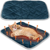 Clysee self-heating cat pad blue top view supports cozy naps without electricity