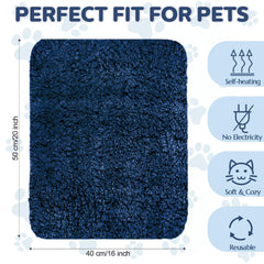 Clysee self-warming cat bed blue soft plush fabric for comfort.