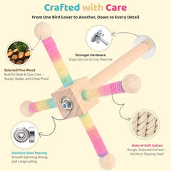 Coalinker spinning perch with cotton-wrapped wood highlights safe chewing.