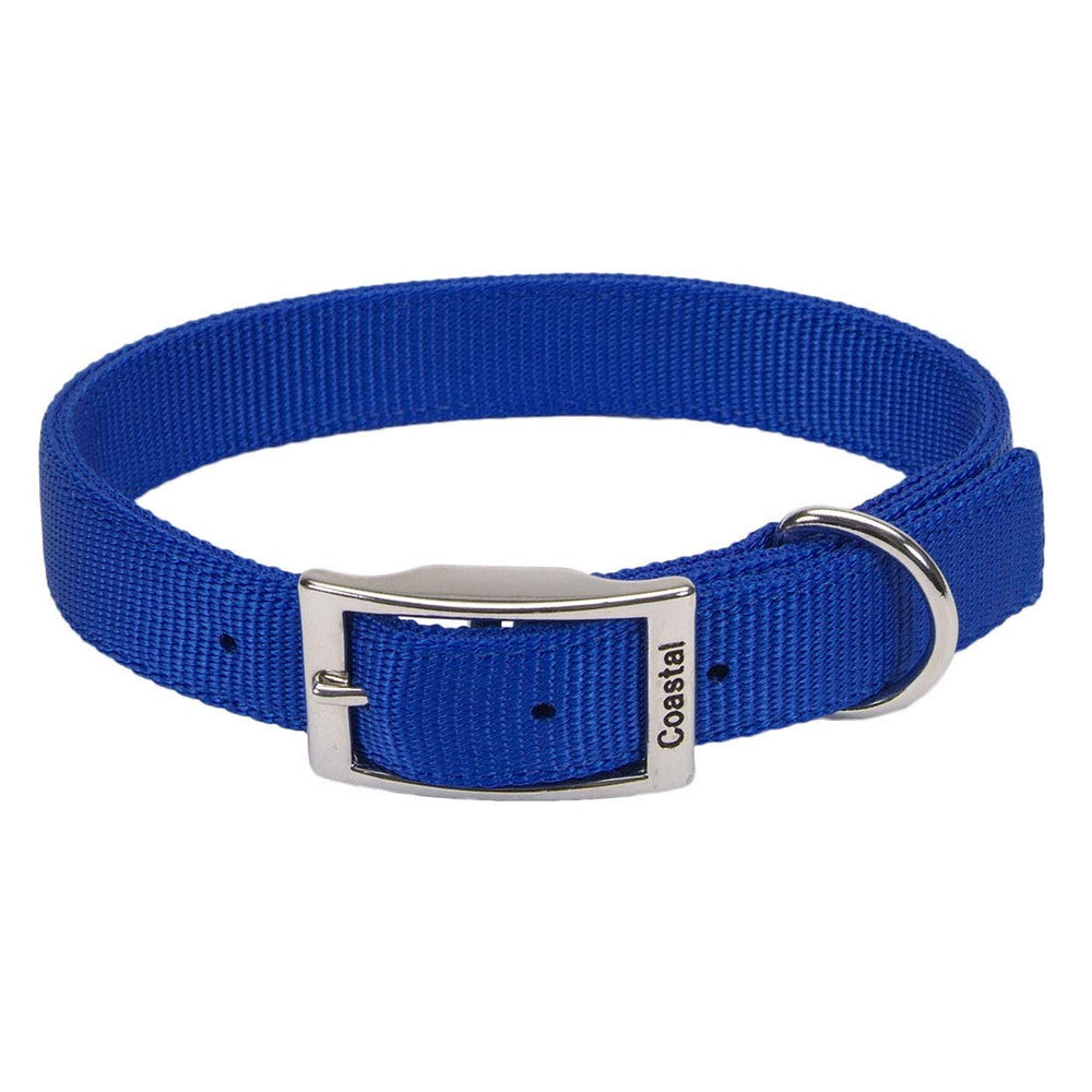Coastal Double-Ply Dog Collar in blue, front view, showing sturdy construction for large dogs