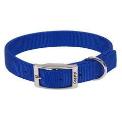 Coastal Double-Ply Dog Collar in blue, front view, showing sturdy construction for large dogs