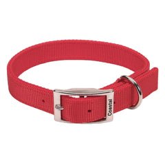 Coastal Double-Ply Dog Collar red buckle demonstrates strong, secure closure for large dogs.