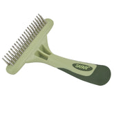 Coastal Pet Safari Undercoat Rake with precision pins helps ease mats during grooming sessions at home.