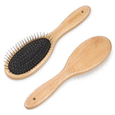 cobee stainless steel pin dog brush with wooden handle and round pins for gentle grooming