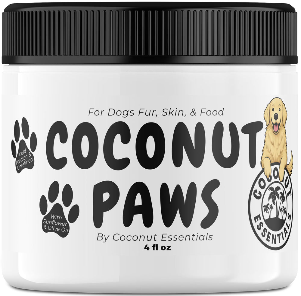 Coconut Essentials Coconut Paws balm bottle ready to soften paws and protect coats.
