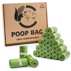 Codirom compostable poop bags packaging 270-count provide long-lasting supply for frequent walkers.