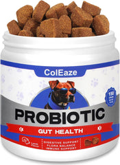 ColEaze dog probiotics chews bottle shown for gut health support