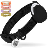 CollarDirect Airtag nylon dog collar in black with secure Airtag holder for reliable tracking.
