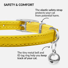 Collardirect leather cat collar elastic safety-strap enables easy release if snag occurs.
