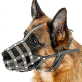 CollarDirect leather basket muzzle close-up shows breathable grey leather.
