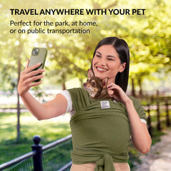 CollarDirect dog sling carrier in-use front view shows easy wearing and access.