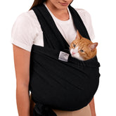 CollarDirect dog sling for small dogs in gray demonstrates a secure hands free carry