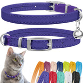 CollarDirect leather cat collar with bell purple improves visibility and easy location