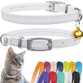 CollarDirect leather cat collar with bell in white for easy visibility.