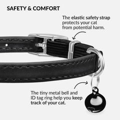 Close-up of CollarDirect leather cat collar showing high-quality hand-stitching