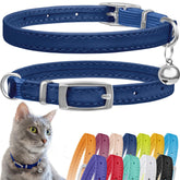 CollarDirect leather cat collar with bell in navy blue for easy spotting.