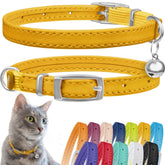 Collardirect leather cat collar yellow bell close-up highlighting bright visibility.