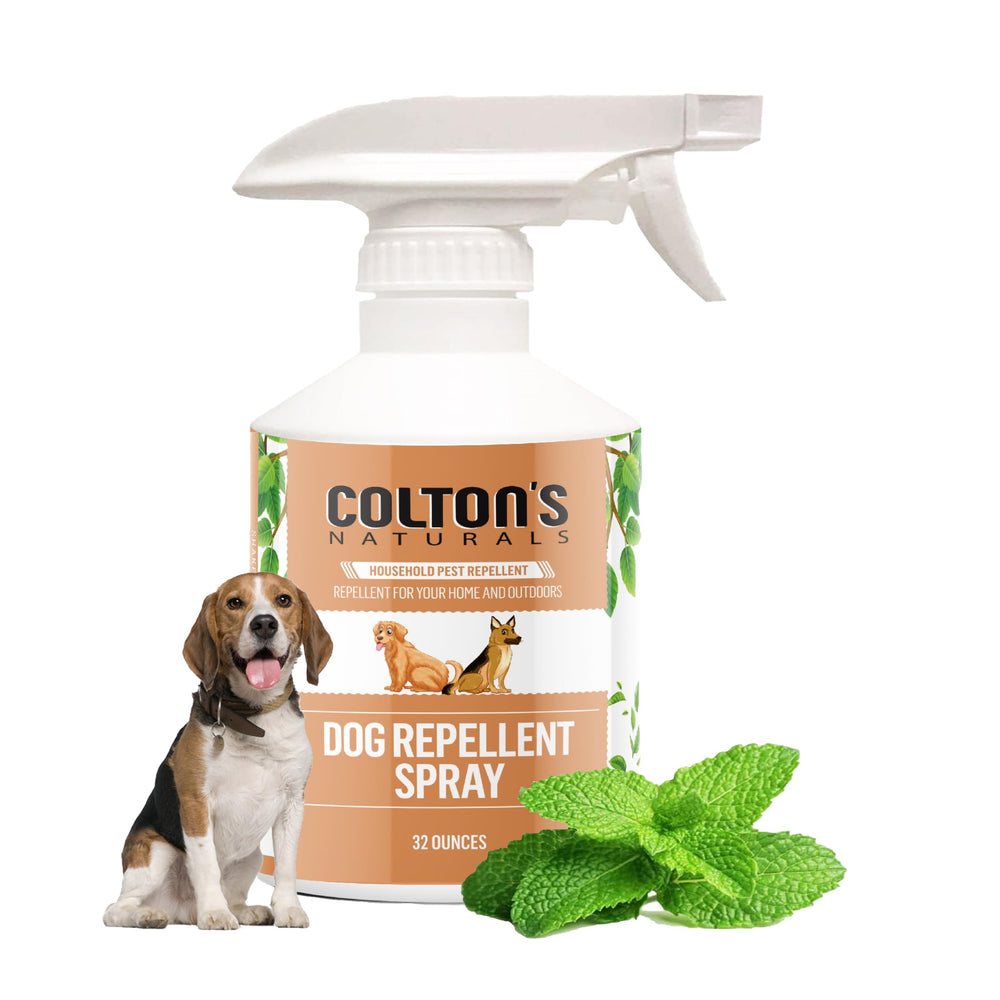 Colton's Naturals dog repellent spray bottle deters dogs from outdoor spaces.