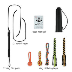 COM4SPORT Flirt Pole accessories lineup with rope and ball toys for varied engagement
