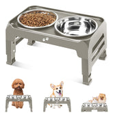 COMESOON elevated bowls stand demonstrates puppy-height adjustable setup for ergonomic feeding