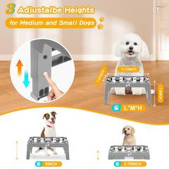 COMESOON height adjustable stand shows 2.75, 6, 7.5 inches for growing dogs