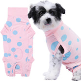 Comwish medium dog recovery suit pink side view highlighting breathable cotton for comfort.