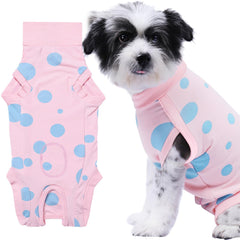 Comwish medium dog recovery suit pink side view highlighting breathable cotton for comfort.
