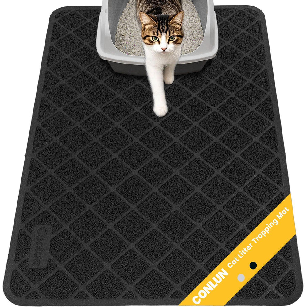 Conlun cat litter mat grid-pattern surface traps litter and protects floors.