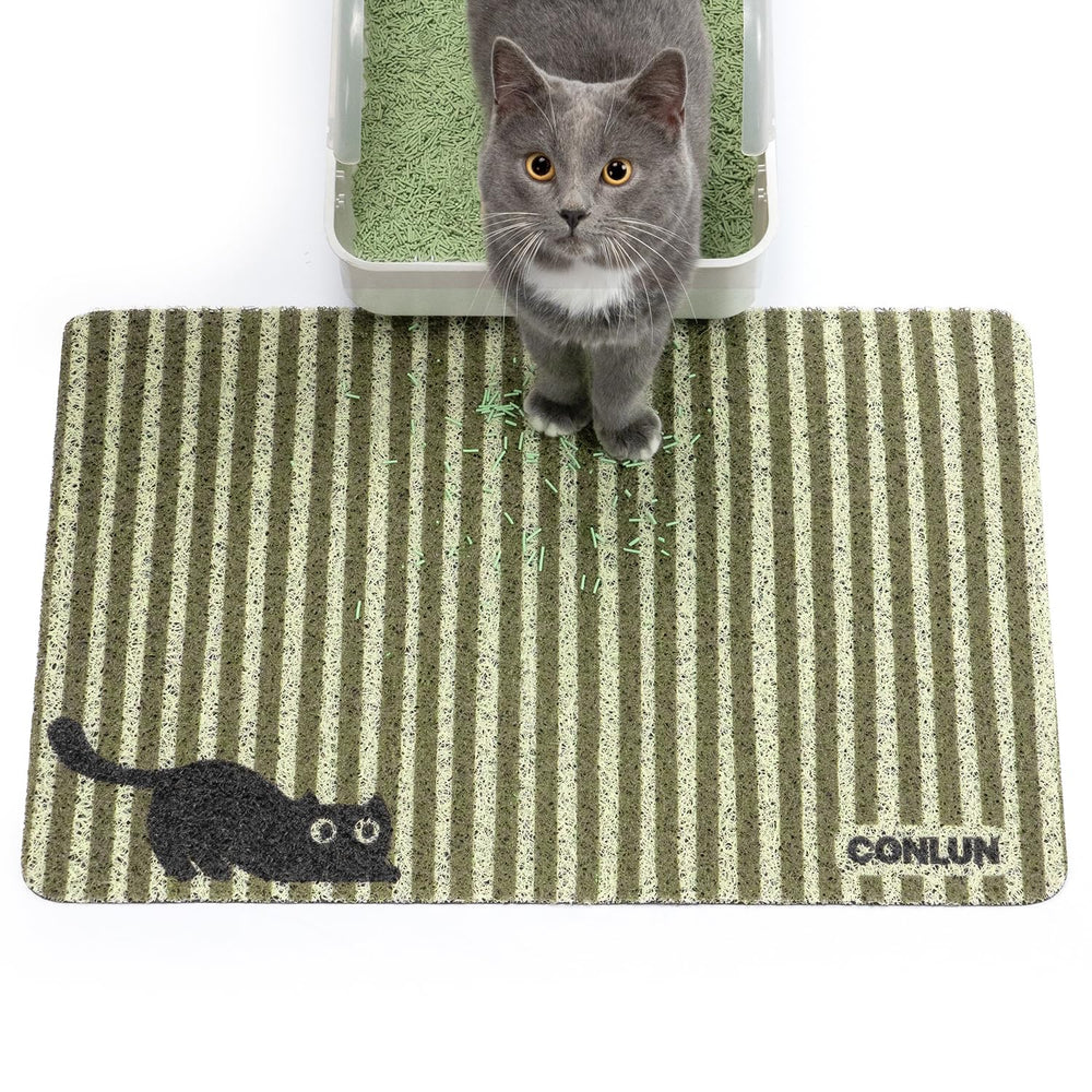 Conlun cat litter mat mesh closeup captures stray litter for cleaner floors.
