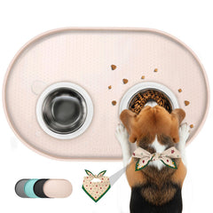 Conlun dog food mat with 1/2-inch raised edge containing spills
