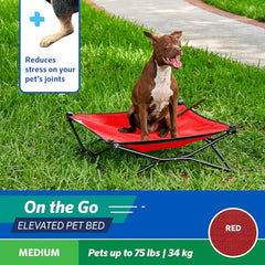 Coolaroo On-The-Go bed elevated off-ground delivering cooling airflow on hot surfaces.