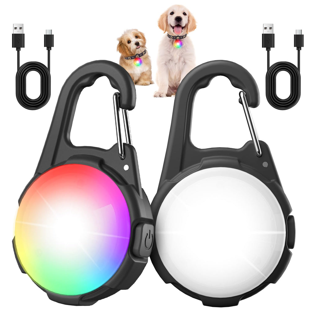 Coolice dog lights two-pack shown on collars for enhanced night walking visibility.