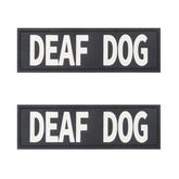 Coolrunner deaf dog patches on harness clearly show a no-pet cue for safer walks