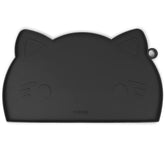 Coomazy cat food mat with raised edge showing spill containment during meals.