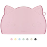 Coomazy cat food and water mat pink close-up highlights thick non-slip silicone for stable meals