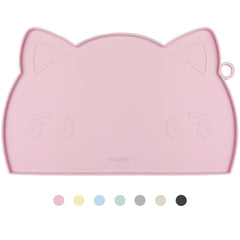 Coomazy cat food and water mat pink close-up highlights thick non-slip silicone for stable meals