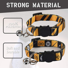 Coomour two-pack cat collar yellow side view shows adjustable fit for comfort.