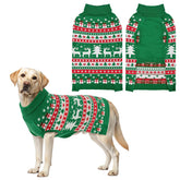 CooShou Christmas dog sweater with green turtleneck for cozy winter walks.
