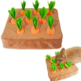 Copfeu Interactive Rabbit Toy front view with plush carrot for enrichment
