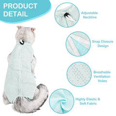 Coppthinktu cat recovery suit shows adjustable neckline for a secure, comfortable fit.