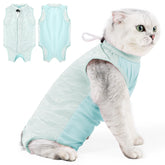 Coppthinktu cat recovery suit with back color-block design for post-surgery wear.