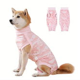 Coppthinktu dog onesie pink front view for post-surgery protection and comfort.