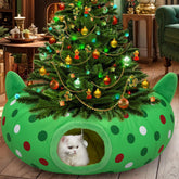 CORALMEE cat tunnel christmas-tree-skirt demonstrates festive shelter for indoor cats.