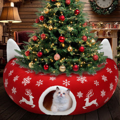 CORALMEE cat tunnel christmas-tree-skirt adds festive decor while concealing the tree stand.