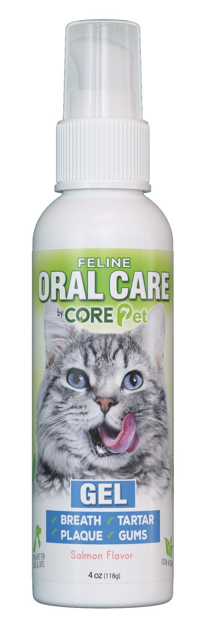 CORE Pet Complete Oral Care cat gel jar demonstrates easy, brushing-free oral care for felines.