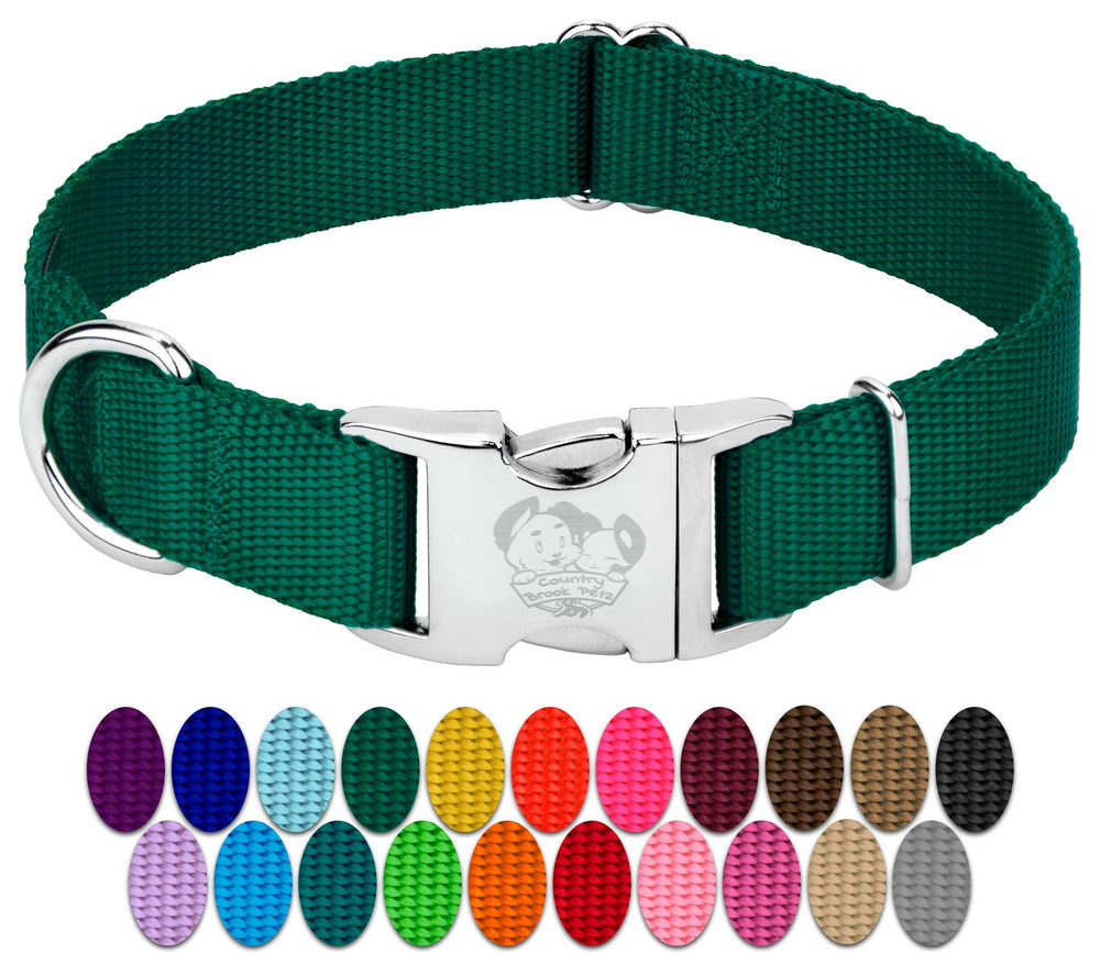 Country Brook Petz premium dog collar green front view highlighting durable nylon and comfortable fit.